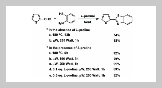 L-Proline Catalyzed Condensation Reaction of Aldehyde or Carboxylic Acid with 2-Aminothiophenol under Solvent-Free and Microwave Irradiation