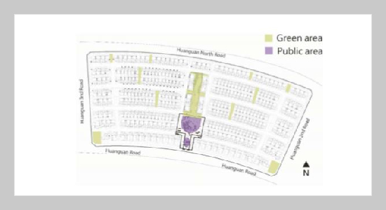 Improvement of Heat Island Effect in Community Residence: Effectiveness of Green and Water Area Adjustment