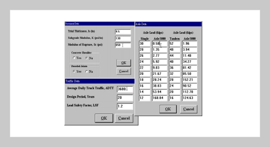 PCAWIN Program for Jointed Concrete Pavement Design 